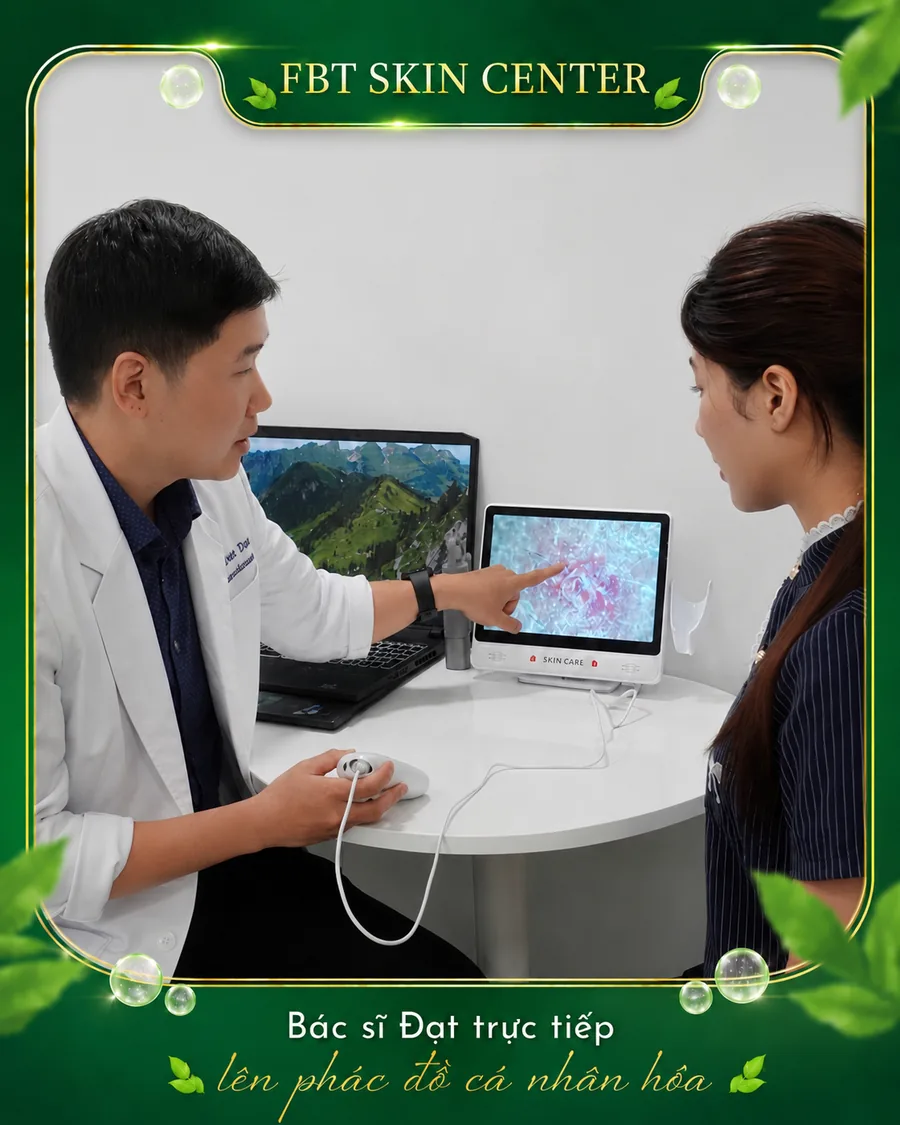 Bác sĩ Đạt trực tiếp soi da và tư vấn phác đồ cá nhân hóa tại FBT Skin Center